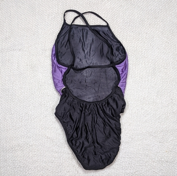 Speedo Rapid Splice Black and Purple Athletic Open Back One Piece *See Measure - Picture 3 of 7